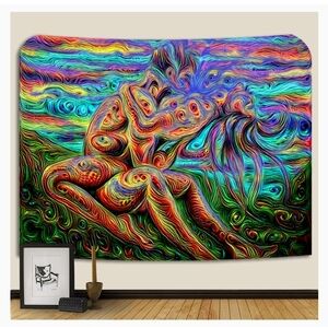 Blacklight Lover Tapestry, Colorful Abstract Art of Love Kiss